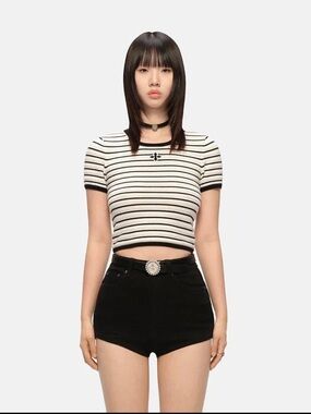 SMFK Vintage School Striped Knit Tee Black White Size M